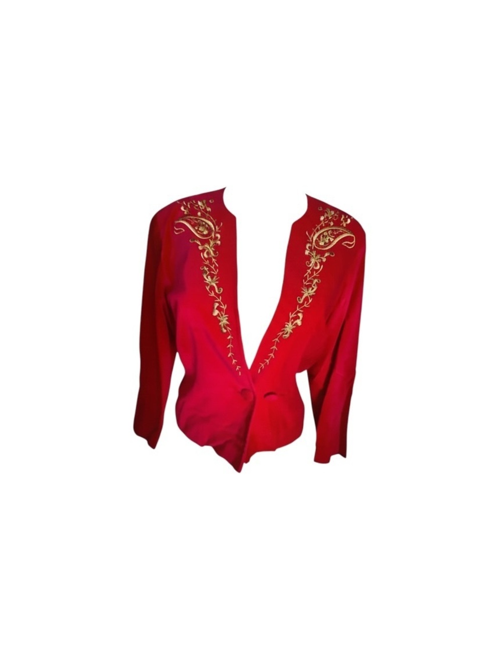 Vintage Red & Gold Velvet Embroidered Statement Jacket